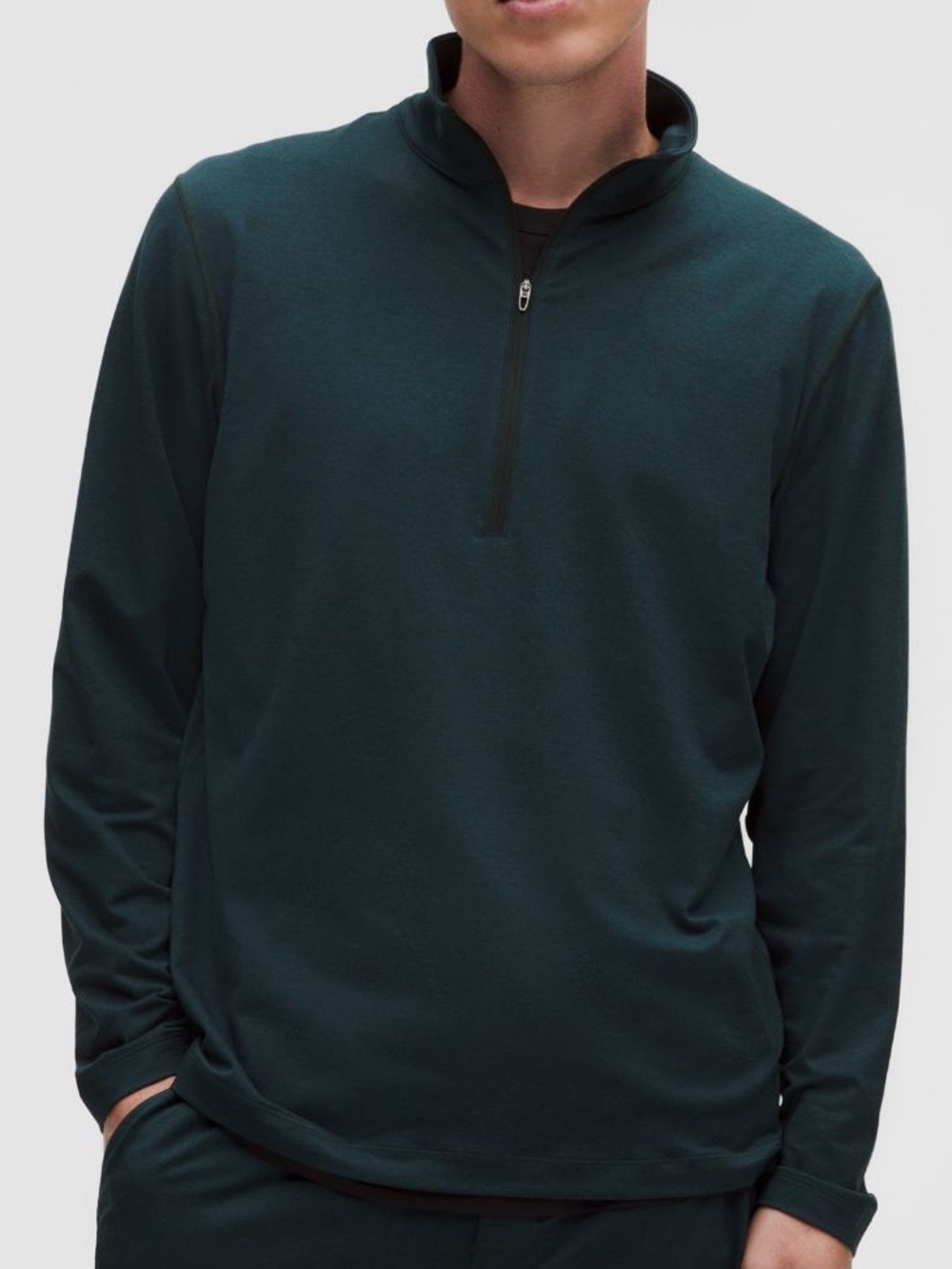 LULULEMON Soft Jersey Half Zip Pullover heather rainforest green/indochine blue